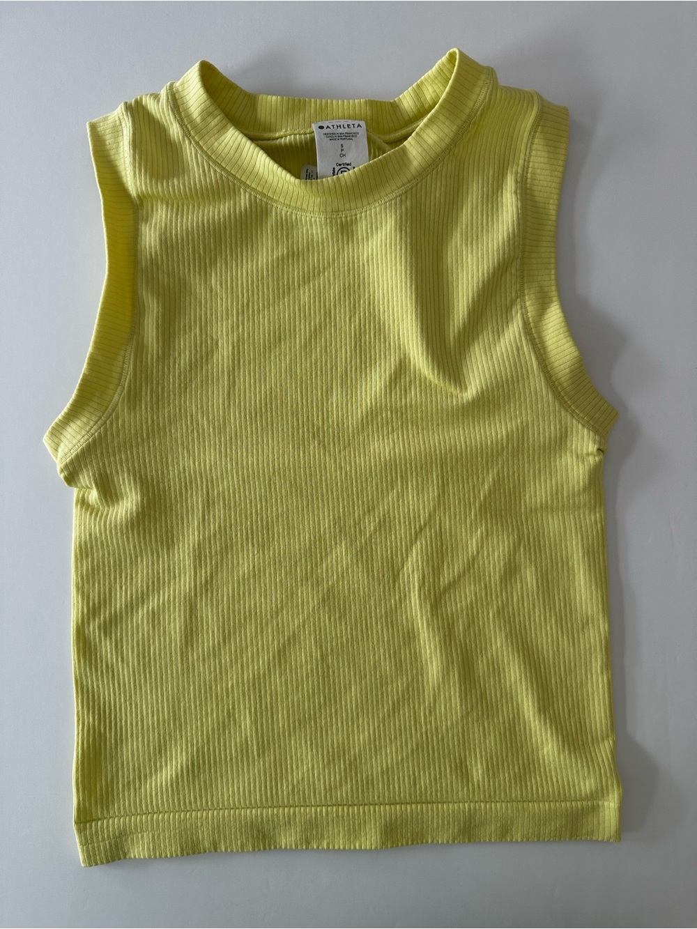 Athleta Women’s Yellow Ribbed High Neck Work Out Tank Top, Activewear, Small